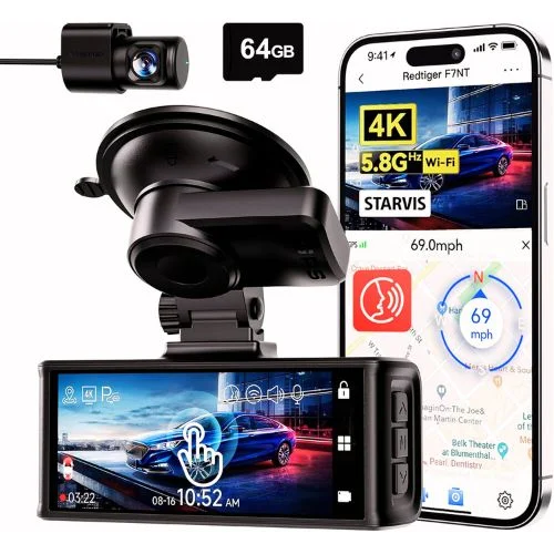 REDTIGER F7N Touch 4K Dash Cam with Dual Cameras & GPS