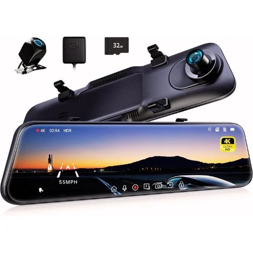 Pelsee P12 Pro 4K Mirror Dash Cam | Top 4K Dash Cam for Safety