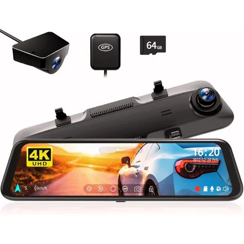 WOLFBOX G850 12" 4K Mirror Dash Cam with WiFi & Voice Control